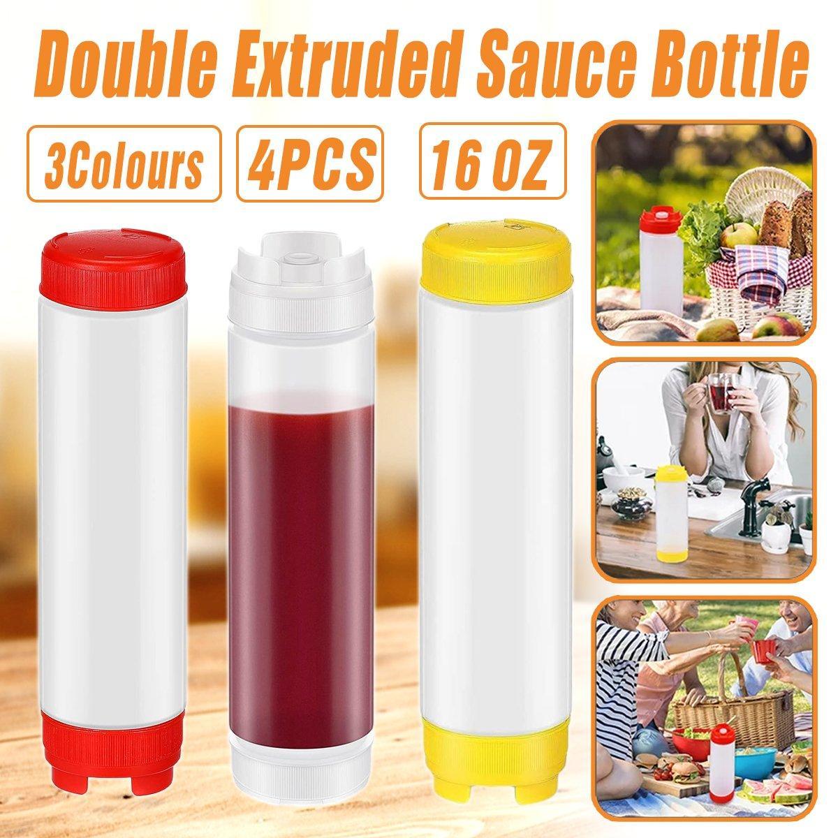Premium Double-Ended Sauce Dispenser Bottles – Red 16oz, 4 Pack