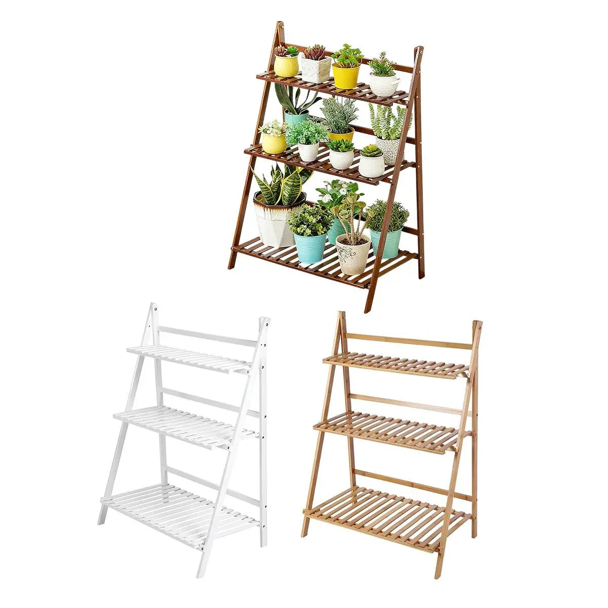 Premium 3-Layer Wooden Foldable Plant Stand – White 70 x 40 x 96cm