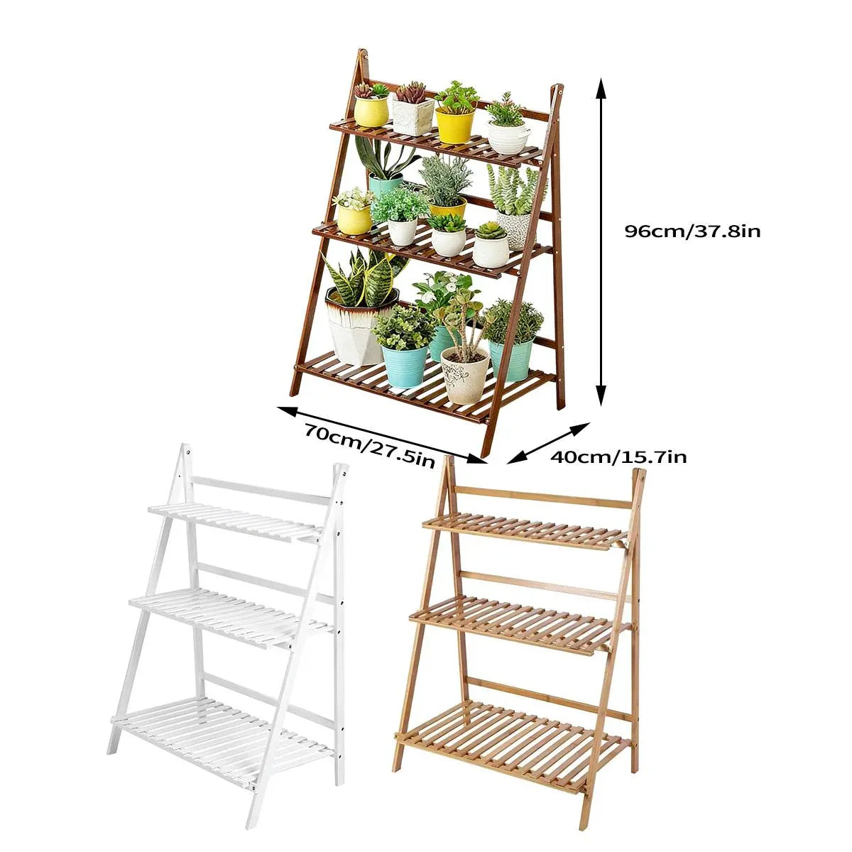 Premium 3-Layer Wooden Foldable Plant Stand – White 70 x 40 x 96cm