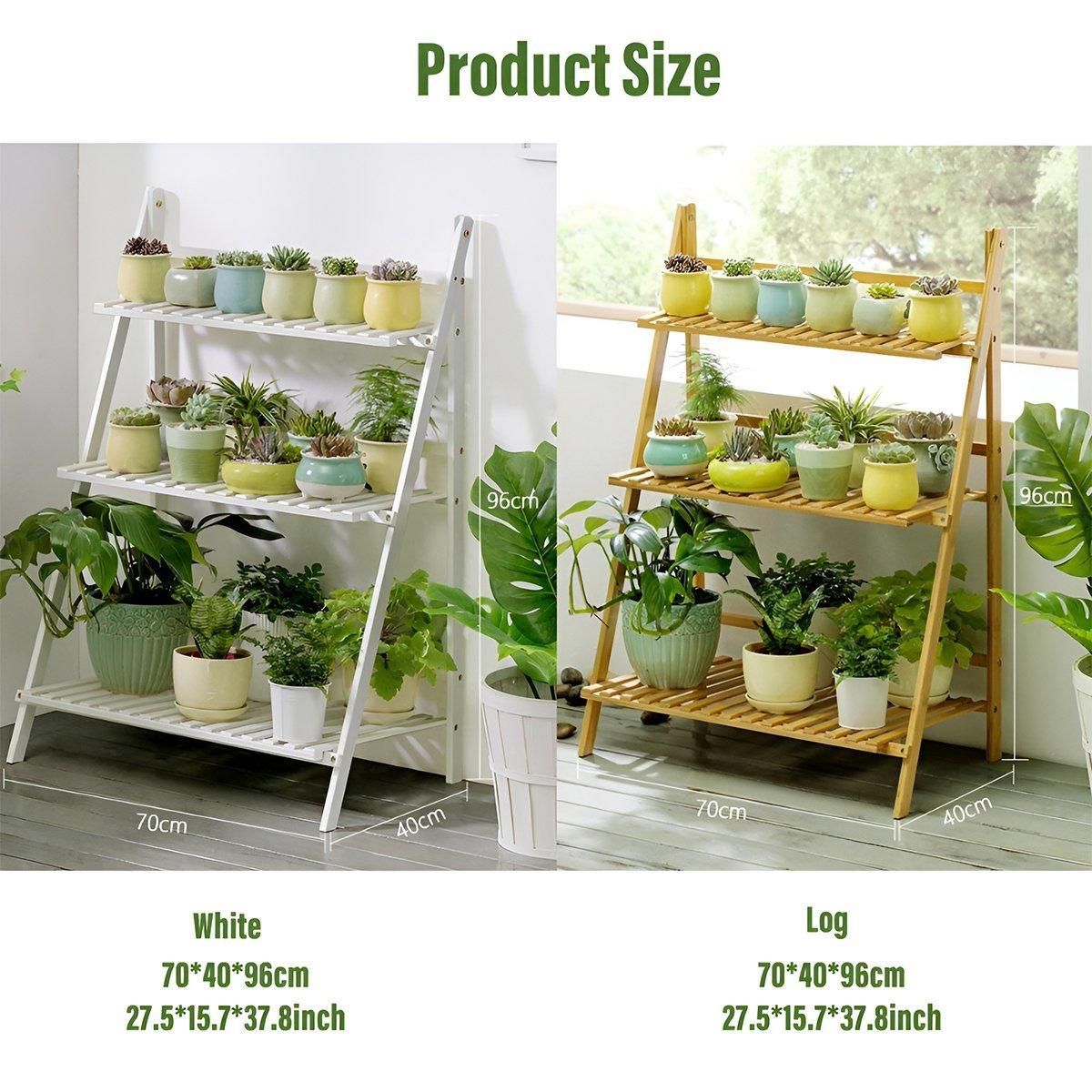 Premium 3-Layer Wooden Foldable Plant Stand – White 70 x 40 x 96cm