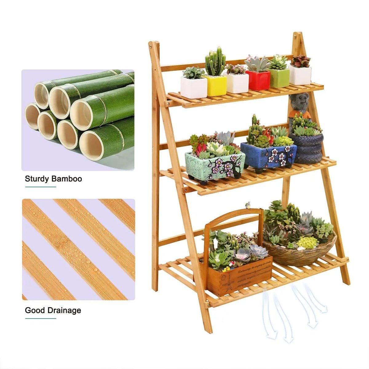 Premium 3-Layer Wooden Foldable Plant Stand – White 70 x 40 x 96cm