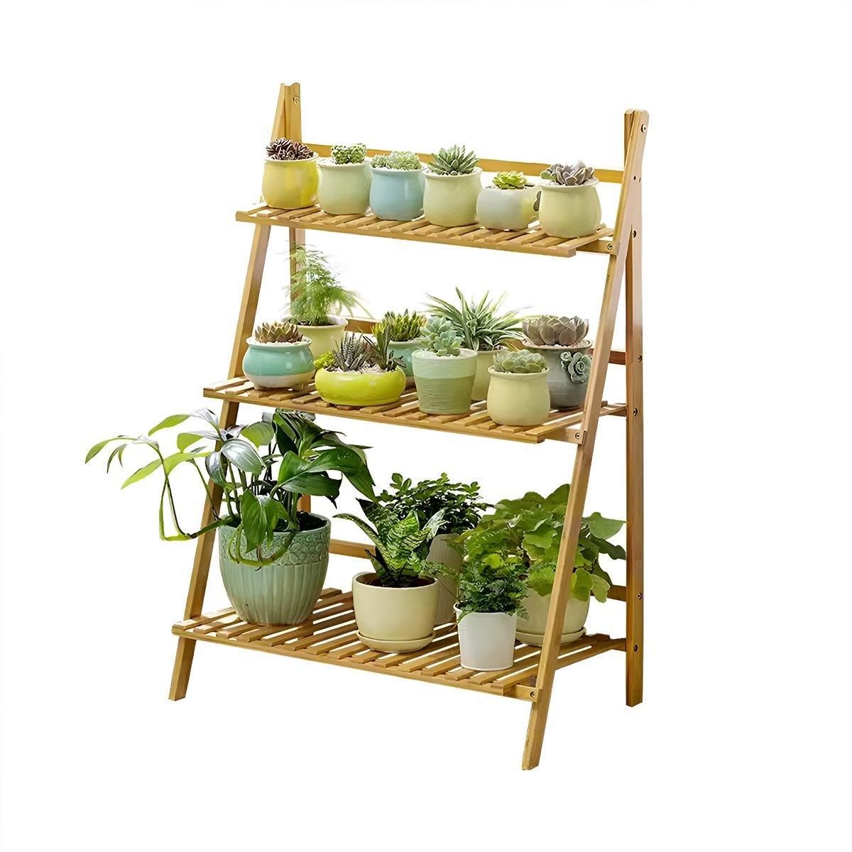 Premium 3-Layer Wooden Foldable Plant Stand – White 70 x 40 x 96cm