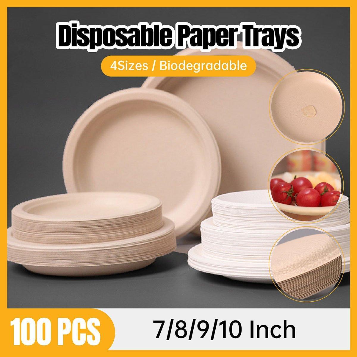 100x Biodegradable Sugarcane Paper Trays - Eco-Friendly & Durable for Food - 7inches-100pcs - SuperSaverAU - view 1