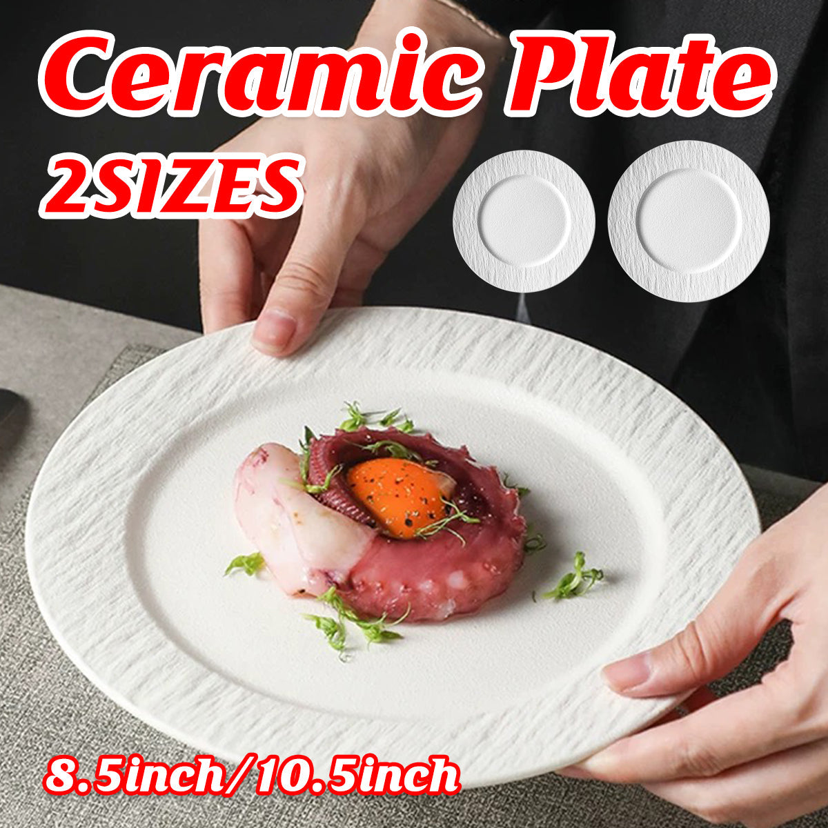 Premium Ceramic Steak & Salad Plate – Matte Stone Pattern 8.5 Inch