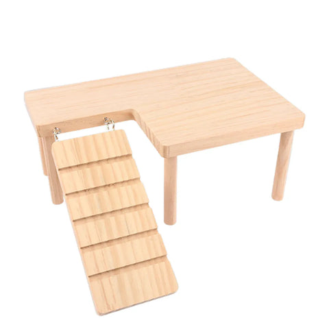 Premium Hamster Wood Platform with Ladder & Ramp - L-Shape