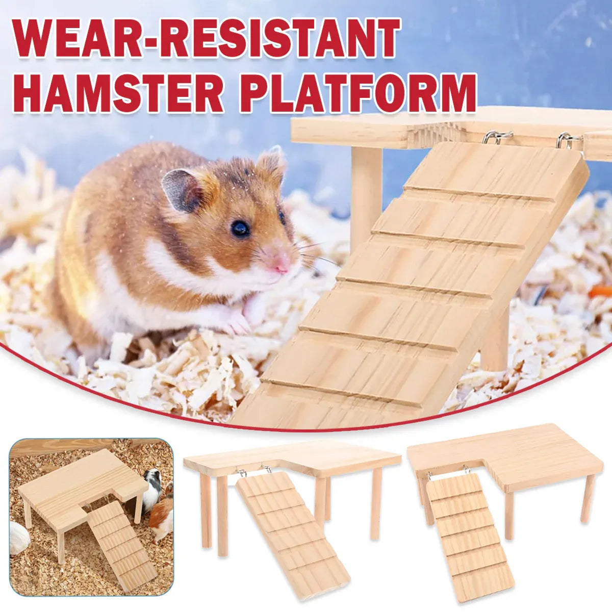 Premium Hamster Wood Platform with Ladder & Ramp - L-Shape
