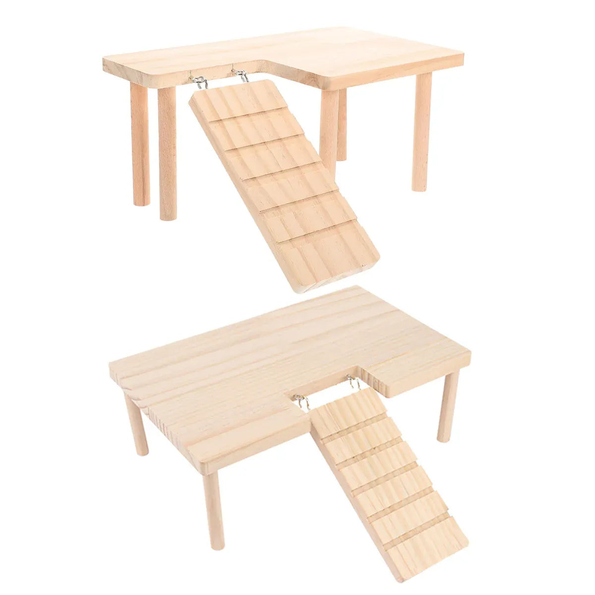 Premium Hamster Wood Platform with Ladder & Ramp - L-Shape