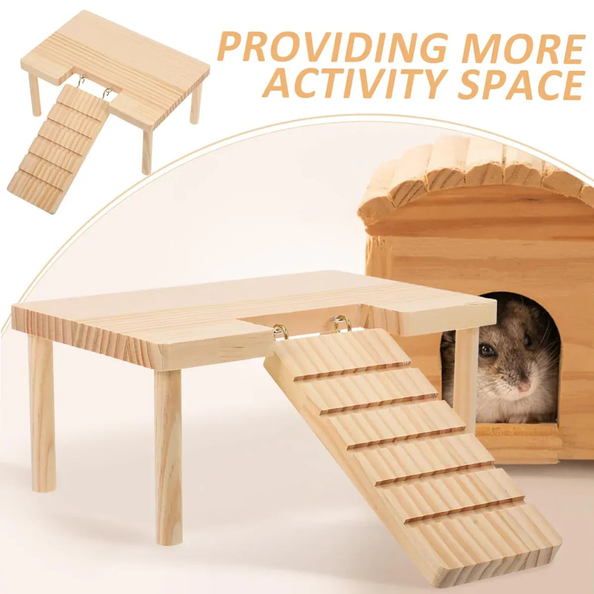 Premium Hamster Wood Platform with Ladder & Ramp - L-Shape