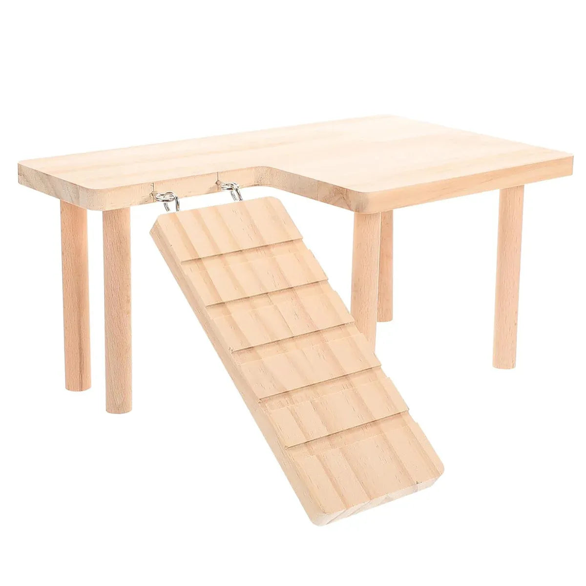 Premium Hamster Wood Platform with Ladder & Ramp - L-Shape