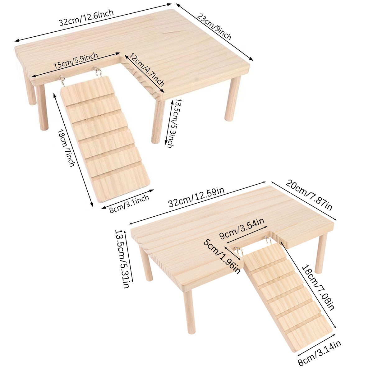 Wooden Hamster Platform with Ramp & Stairs, L-Shape 32cm x 23cm, Natural Pine - SuperSaverAU - view 3