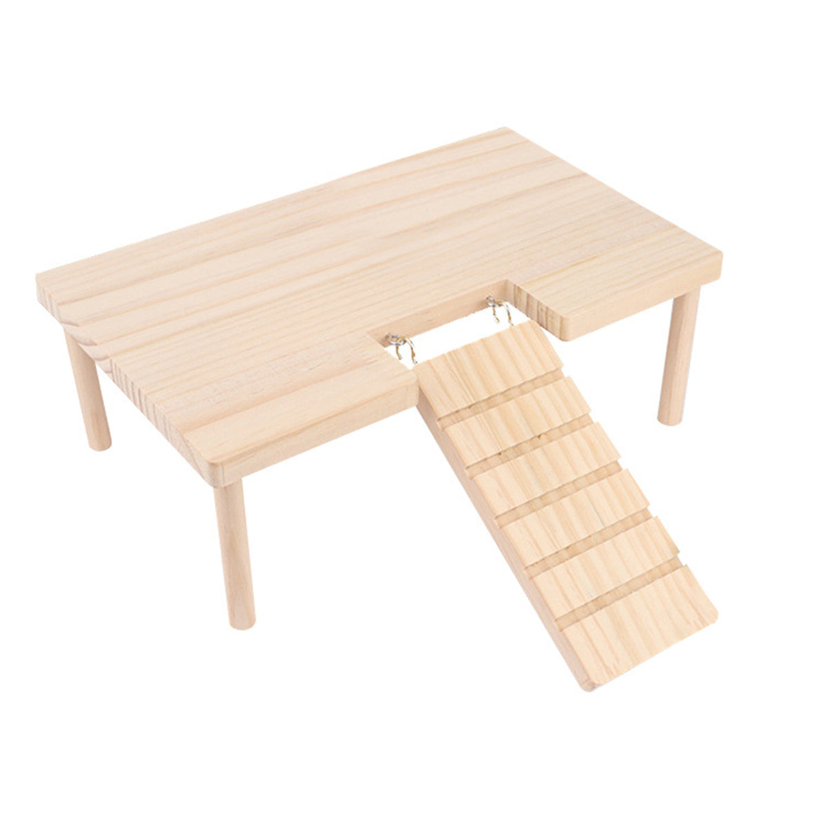 Wooden Hamster Platform with Ramp & Stairs, L-Shape 32cm x 23cm, Natural Pine - SuperSaverAU - view 6