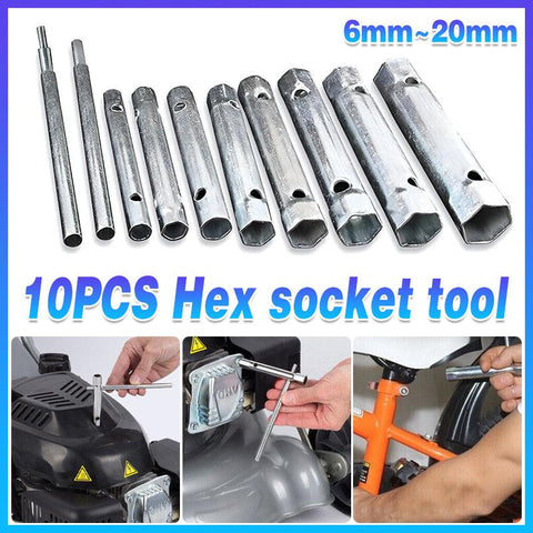 Premium 10 Piece Spark Plug Wrench Set with Tommy Bars - 6-22mm