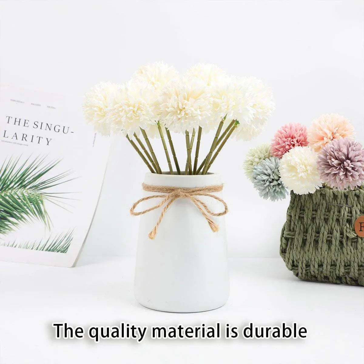 Premium Artificial Dandelion Flowers – White 12 Pack