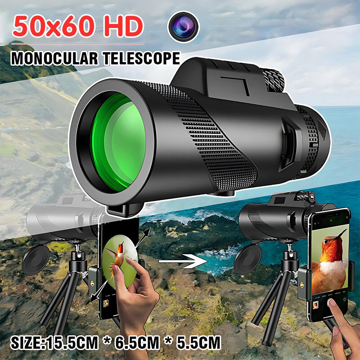 Premium 50x60 HD Monocular Telescope with Tripod and Phone Holder