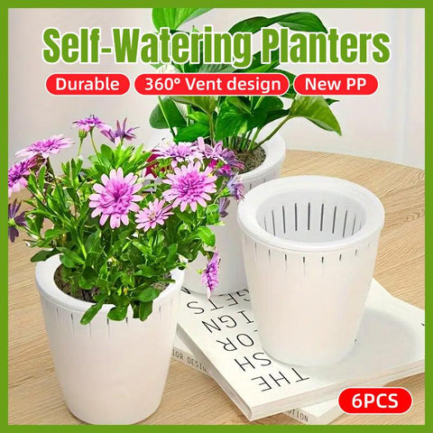 Premium Self-Watering Breathable Planter Pots – White 6 Pack