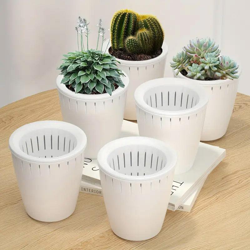 Premium Self-Watering Breathable Planter Pots – White 6 Pack