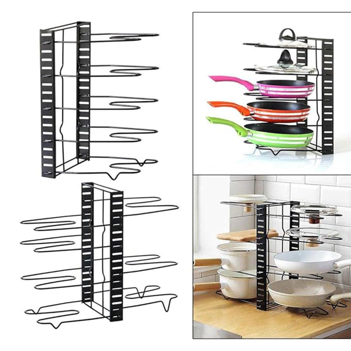 Premium 8-Tier Vertical Pot Lid Storage Rack – Black