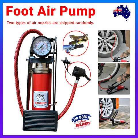 Premium High Pressure Foot Pump with Air Gauge & Nozzle Adapter 100PSI - Red