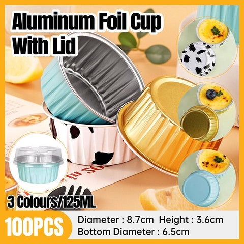100-Pack Food Grade Aluminum Foil Pudding Cups with Lids - SuperSaverAU - view 1