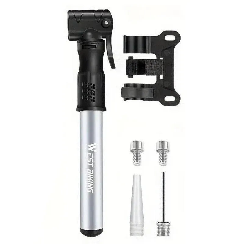 Premium Aluminium Mini Bike Pump with Presta & Schrader Valves 100PSI - Silver