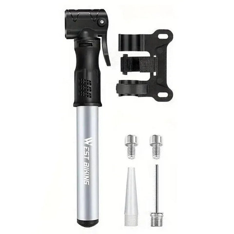 Premium Aluminium Mini Bike Pump with Presta & Schrader Valves 100PSI - Silver