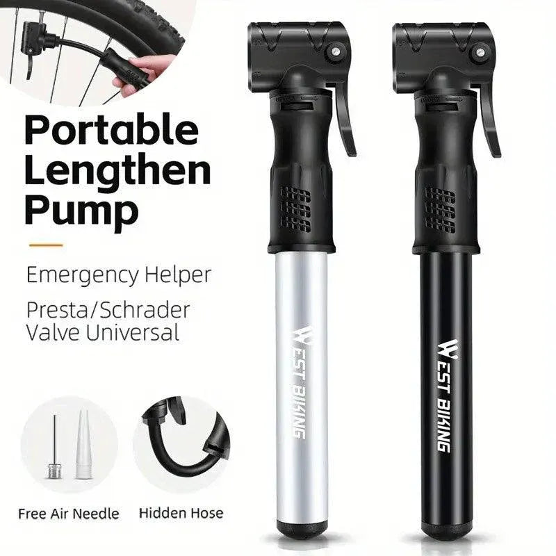 Premium Aluminium Mini Bike Pump with Presta & Schrader Valves 100PSI - Silver