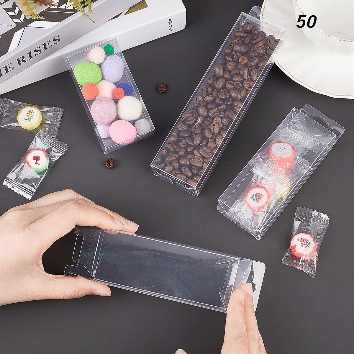 Premium 50 Pack Clear Transparent Gift Boxes with Hooks 7x2.5x15cm
