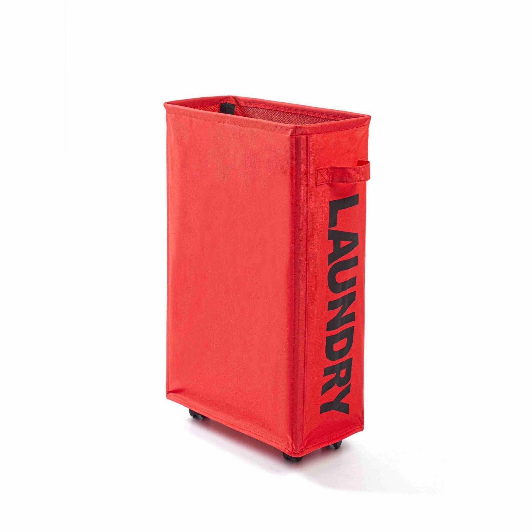 Red Mesh Laundry Basket with Drawstring Top, 39*18.5*58CM, Foldable, Wheels - SuperSaverAU - view 8