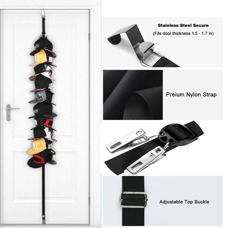 Premium Over Door Baseball Cap Hat Rack with 20 Clips Closet Organiser