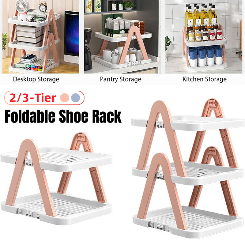 Premium Pink 2 Tier Foldable Shoe Rack Removable Space Saving Storage Shelf