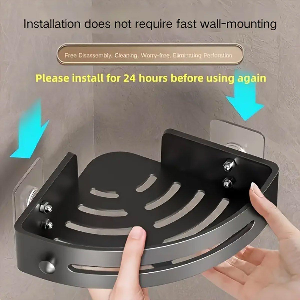 Premium Punch-Free Corner Shower Shelf – Black 2 Layers