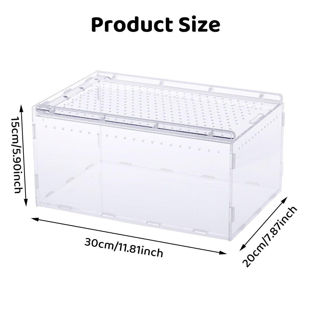 Premium Clear Acrylic Reptile Terrarium with Slide Lid - 30 x 20 x 15cm