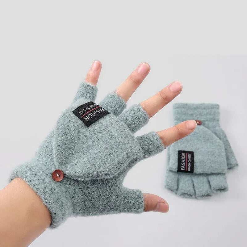 Premium Navy USB Heated Half Finger Flip Mitten Gloves