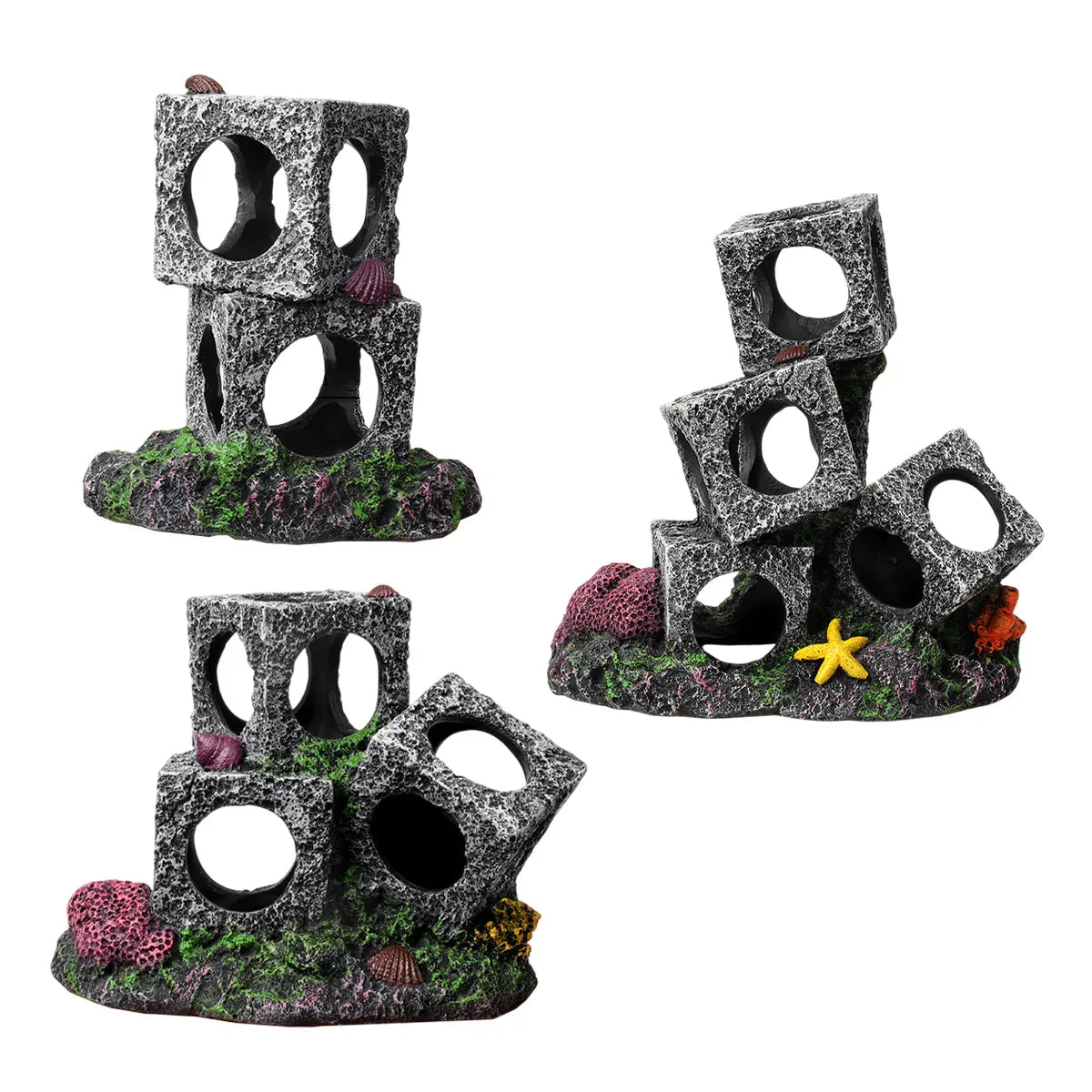 Premium Fish Tank Shrimp Shelter Stone Cave - 3 Squares