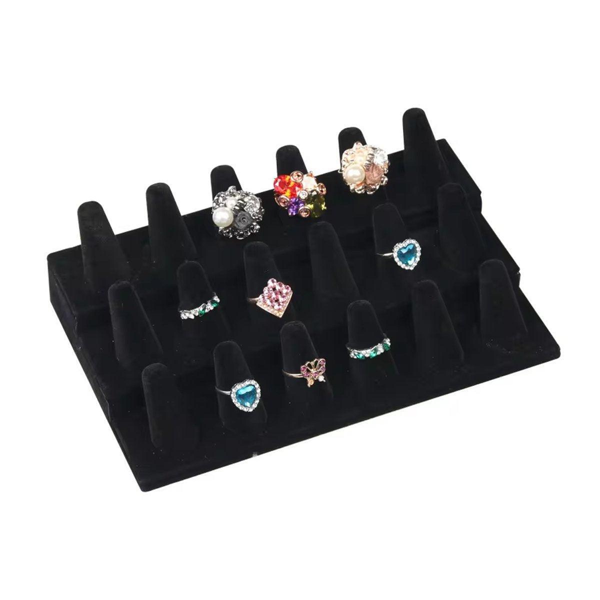 Premium Three Layer Flocked Ring Display Stand 18 Slots