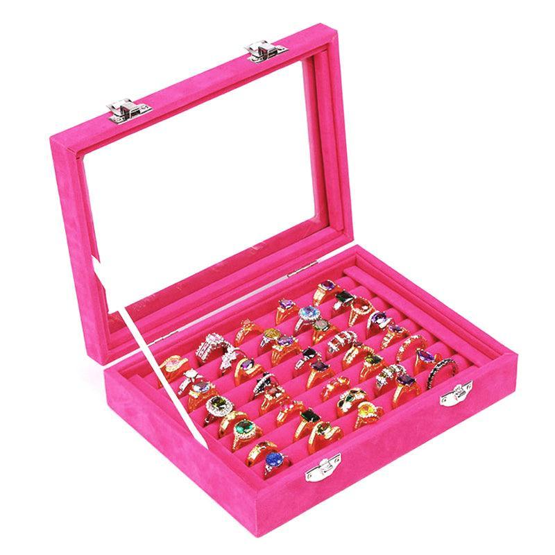 Premium Beige Velvet Ring Earring Jewellery Display Box Storage Case