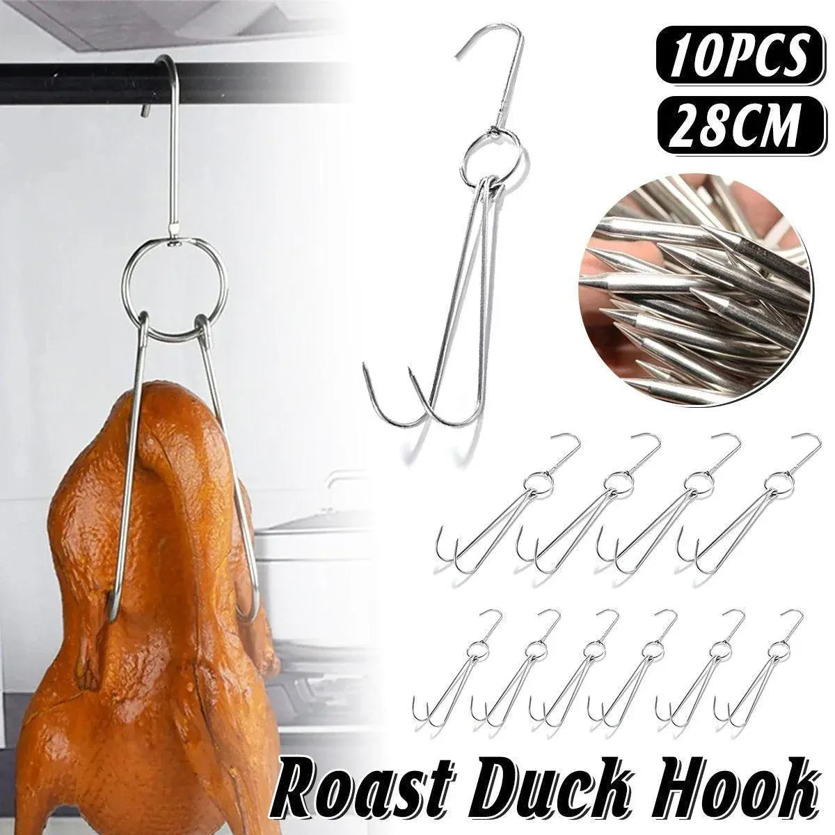 Premium Stainless Steel Double Roast Duck Hooks – 10 Pack