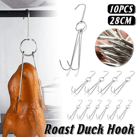 Premium Stainless Steel Double Roast Duck Hooks – 10 Pack