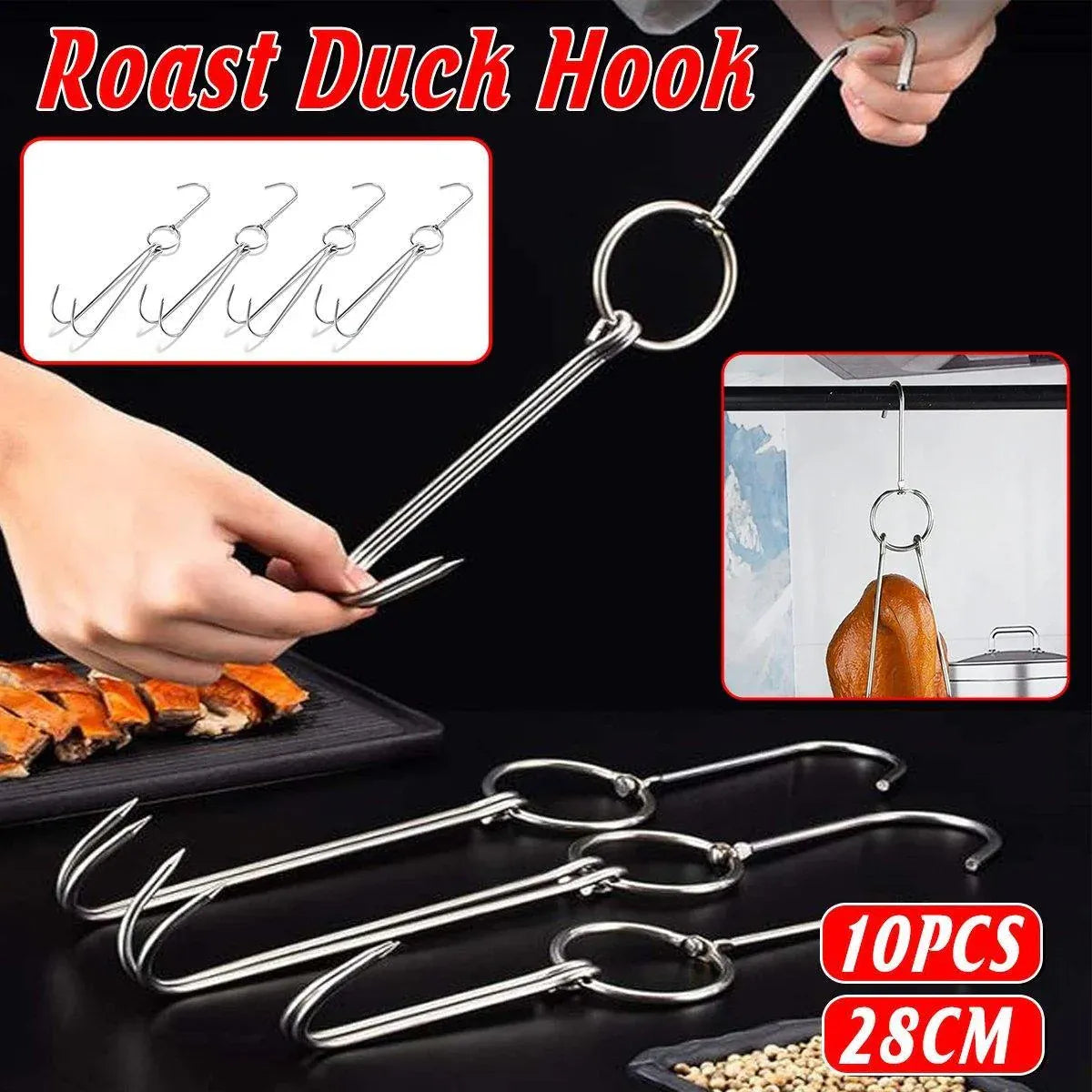 Premium Stainless Steel Double Roast Duck Hooks – 10 Pack