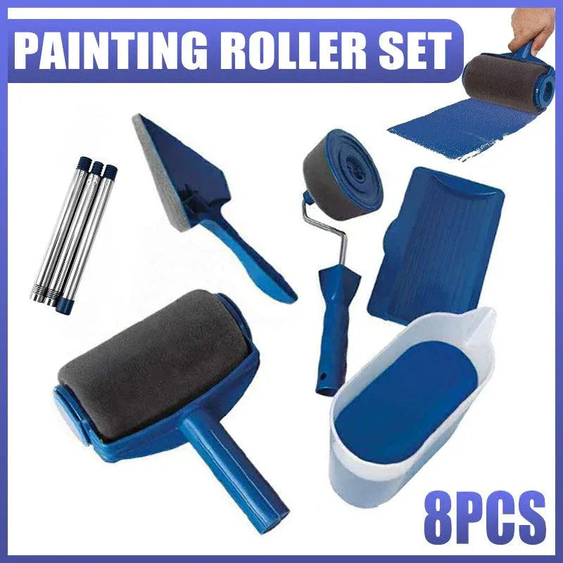 Premium 8 Piece Paint Roller Brush & Edger Set with Extension Tubes