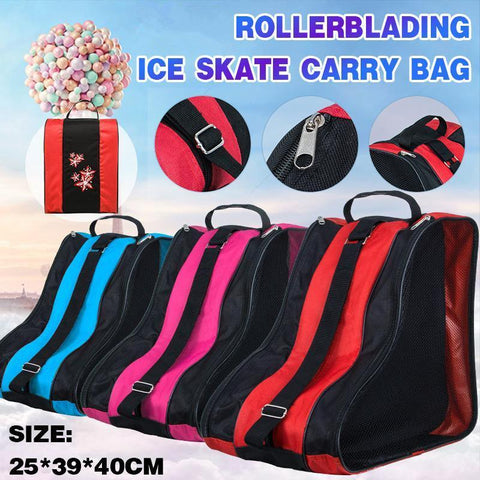 Premium Nylon Ice Skate Carry Bag with Mesh Panel & Shoulder Strap - Red