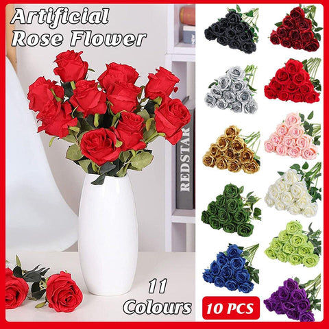 10pcs Artificial Silk Simulation Rose Flowers - Wedding Party Home Decorations - Gold - SuperSaverAU - view 1