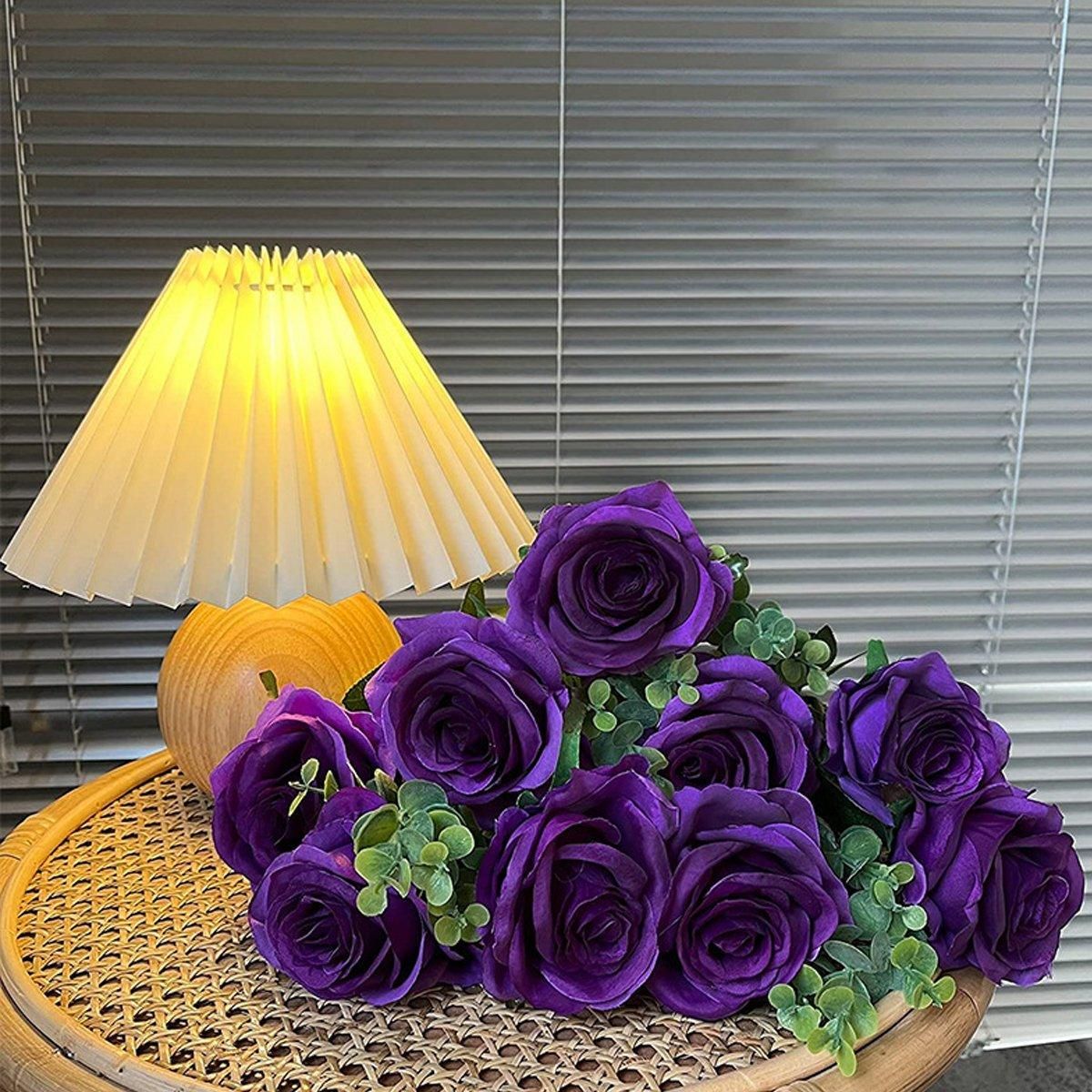 Premium Artificial Silk Rose Flowers – Purple 10 Pack