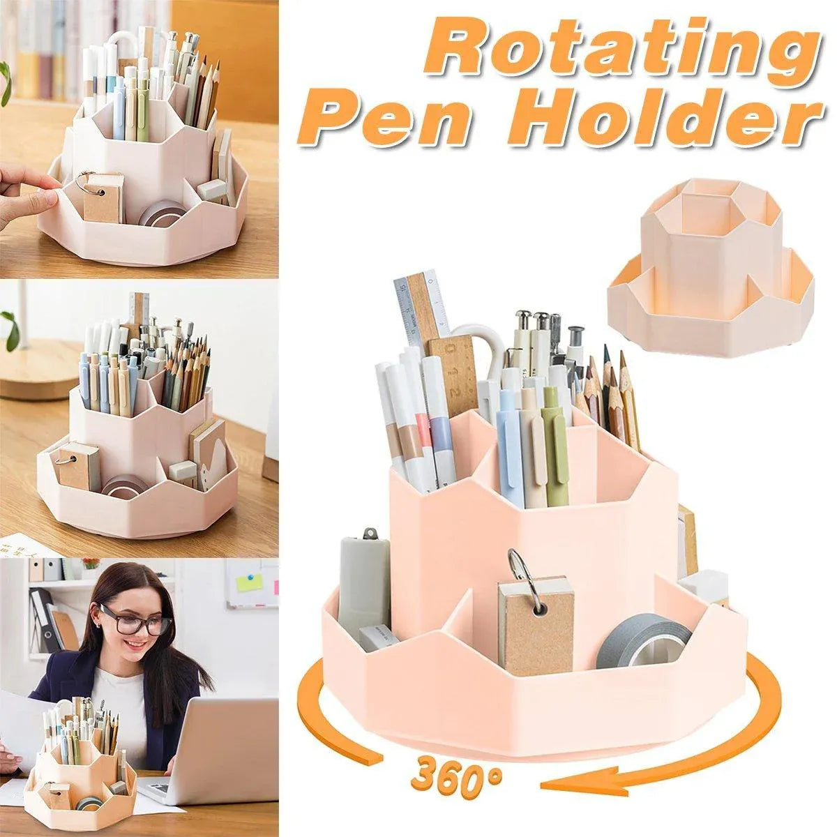 Premium 360° Rotating Pen Holder – 9 Compartments