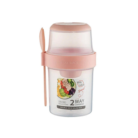 Premium Double Salad Cup with Fork - Pink, 560ml