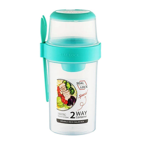 Premium Double Salad Cup with Fork - Green, 760ml