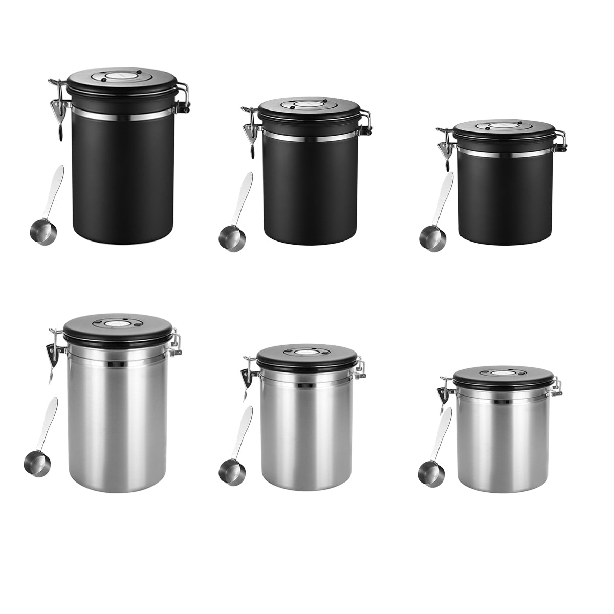 Premium Silver Stainless Steel Airtight Coffee Storage Jar 1500ml with Scoop