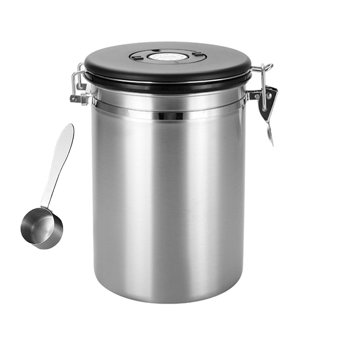 Premium Silver Stainless Steel Airtight Coffee Storage Jar 1500ml with Scoop