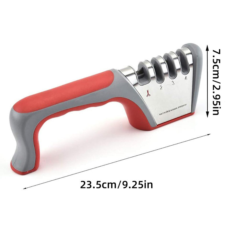 Four-Stage Knife Sharpener for Straight-Edged Kitchen Knives - 23.5 cm, Red - SuperSaverAU - view 3