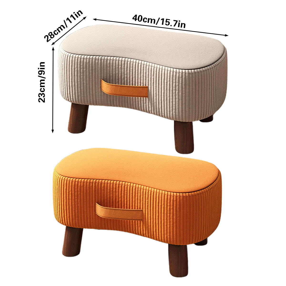 Premium Beige Wooden Shoe Changing Stool Velvet Low Seat with Carry Handle